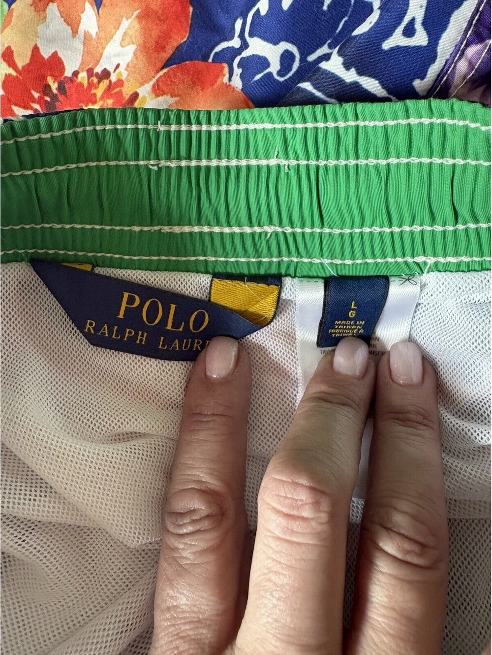 Polo Ralph Lauren Mens Navy Floral Polo Bear Aloha Swim Trunks Shorts Size L